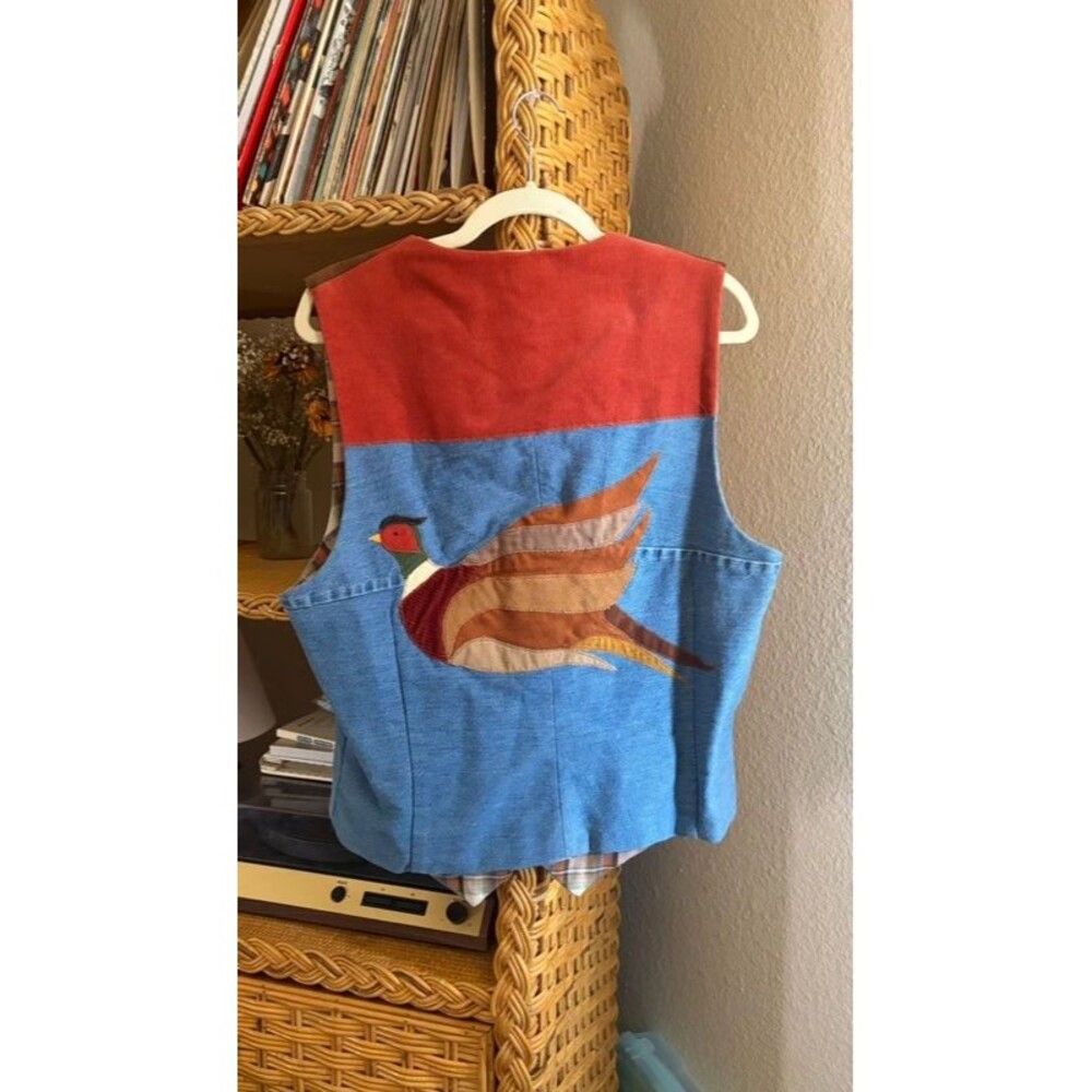 vintage patchwork handmade denim bird vest